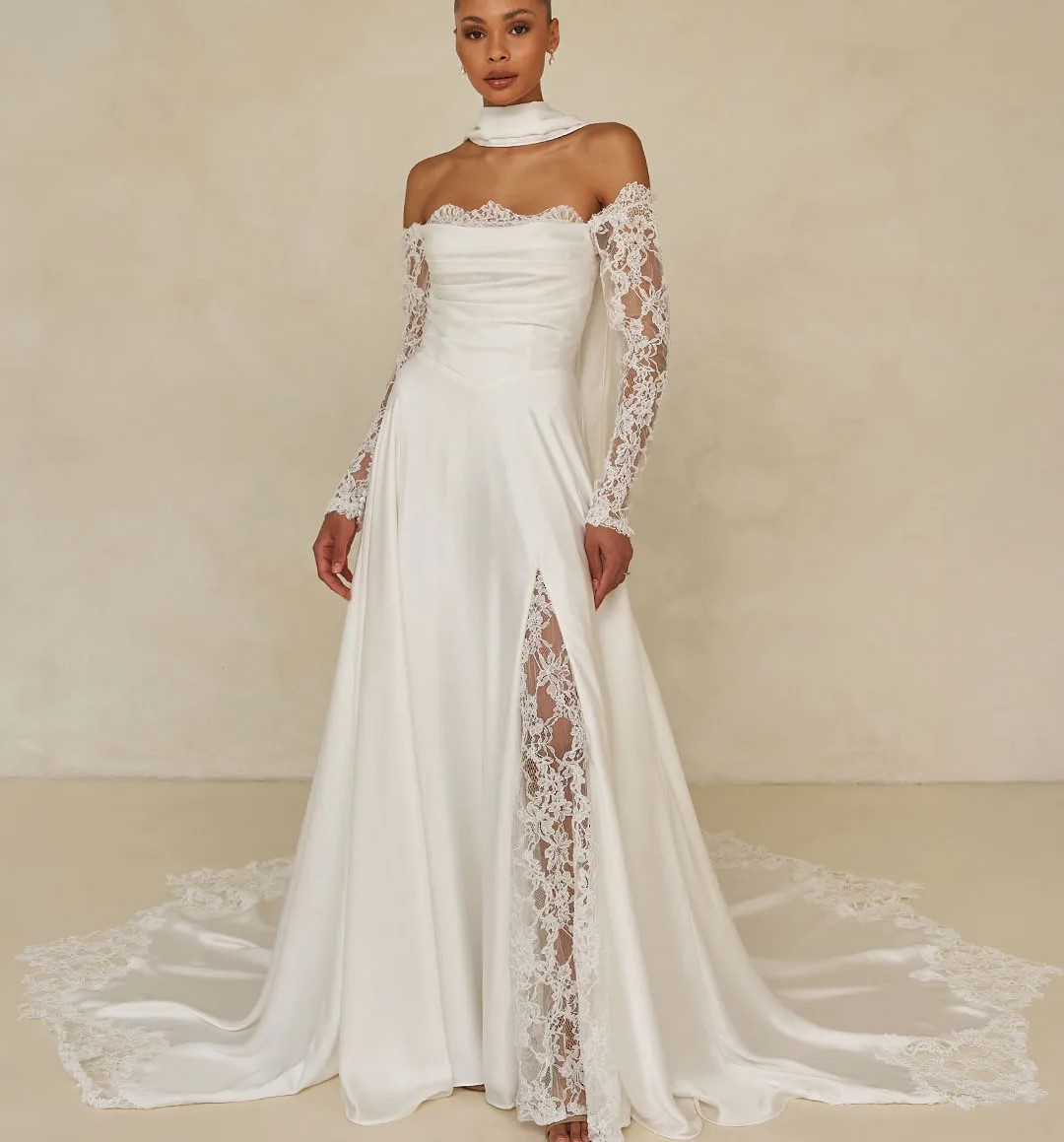 2026 Vintage A-line Wedding Dress With Warp Off The Shoulder Long Sleeves Satin Lace Bridal Bride Gowns Vestidos De Noiva Robe De Mariage