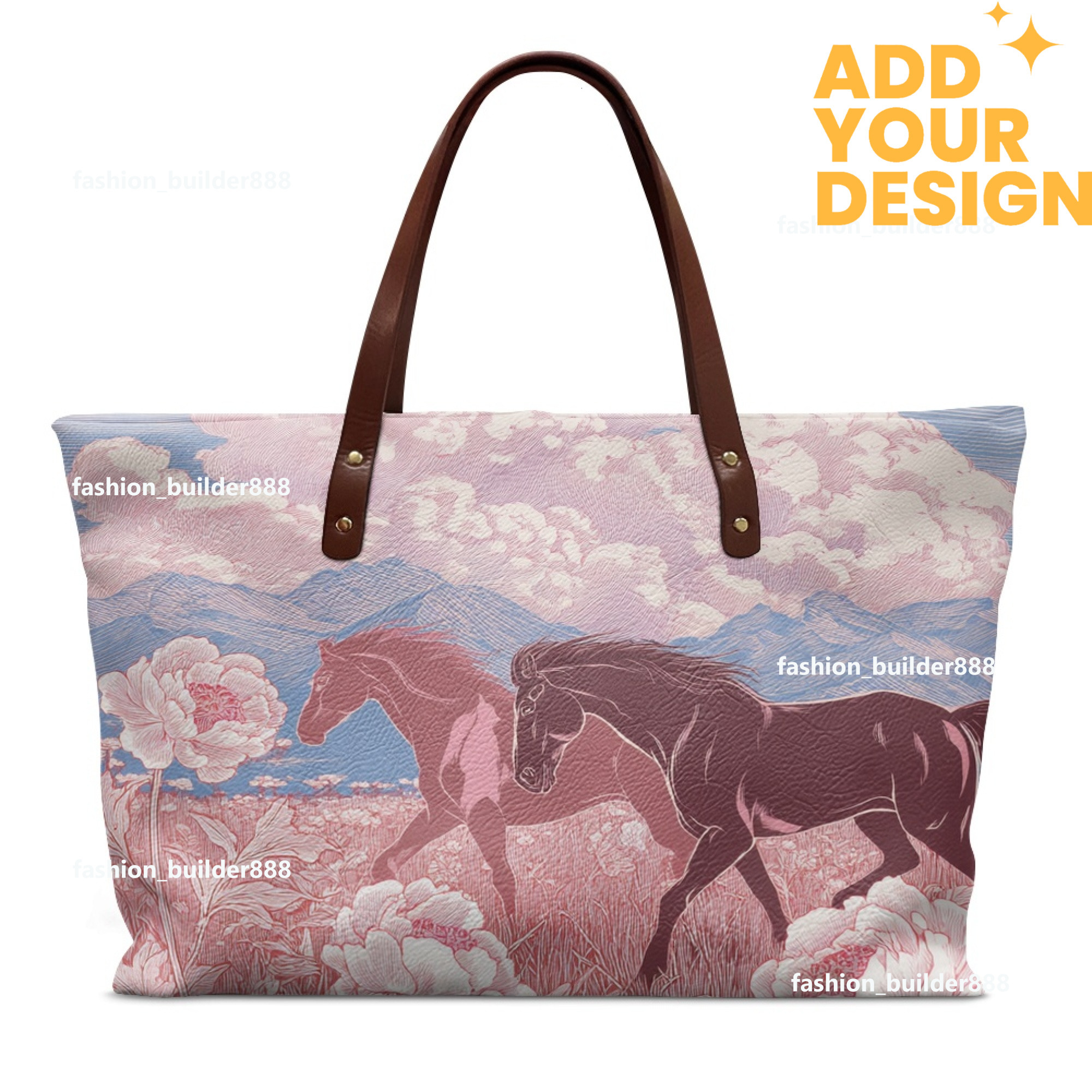 Custom H Oversize Pu Horse pattern Leather Tote Luxury Women Weekender Bag Shopper Handbag Travel Purse H1