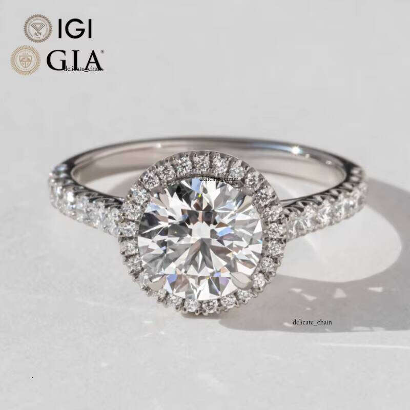 Custom Gia Igi Certified Cvd Lab Grown VVS Moissanite Real Gold Round Cut Halo Engagement Ring 1-5ct Women's Jewelry