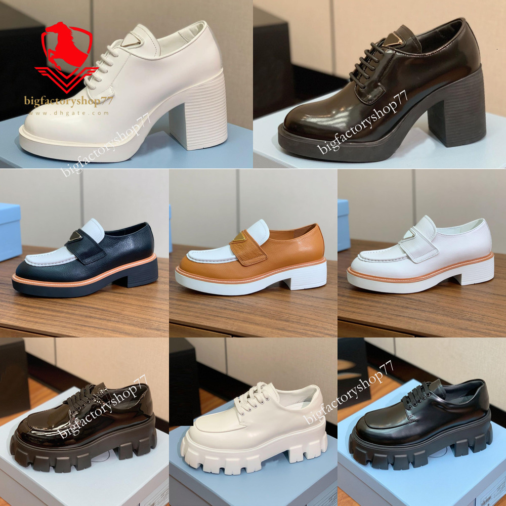 TOP Monolith Leather Pradxa Shoe Designer Dress Shoes Loafers For Women Casual Monolith Black Leather Increase Luxury Woman Platform Shoe Patent Matte Social Flat