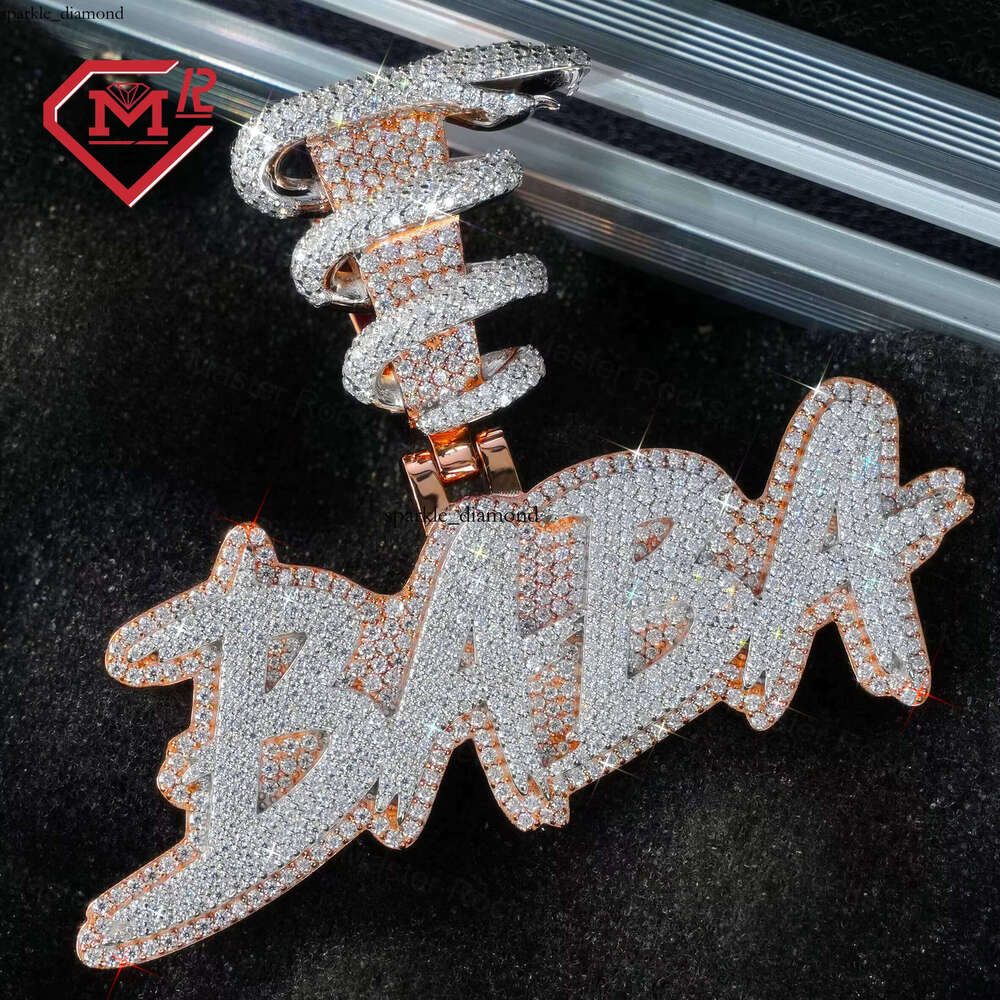 Ice out VVS Moissanite Two-tone Iced Out Customizable for Men and Women Hip Hop 925 Silver Silicon Stone Letter Pendant