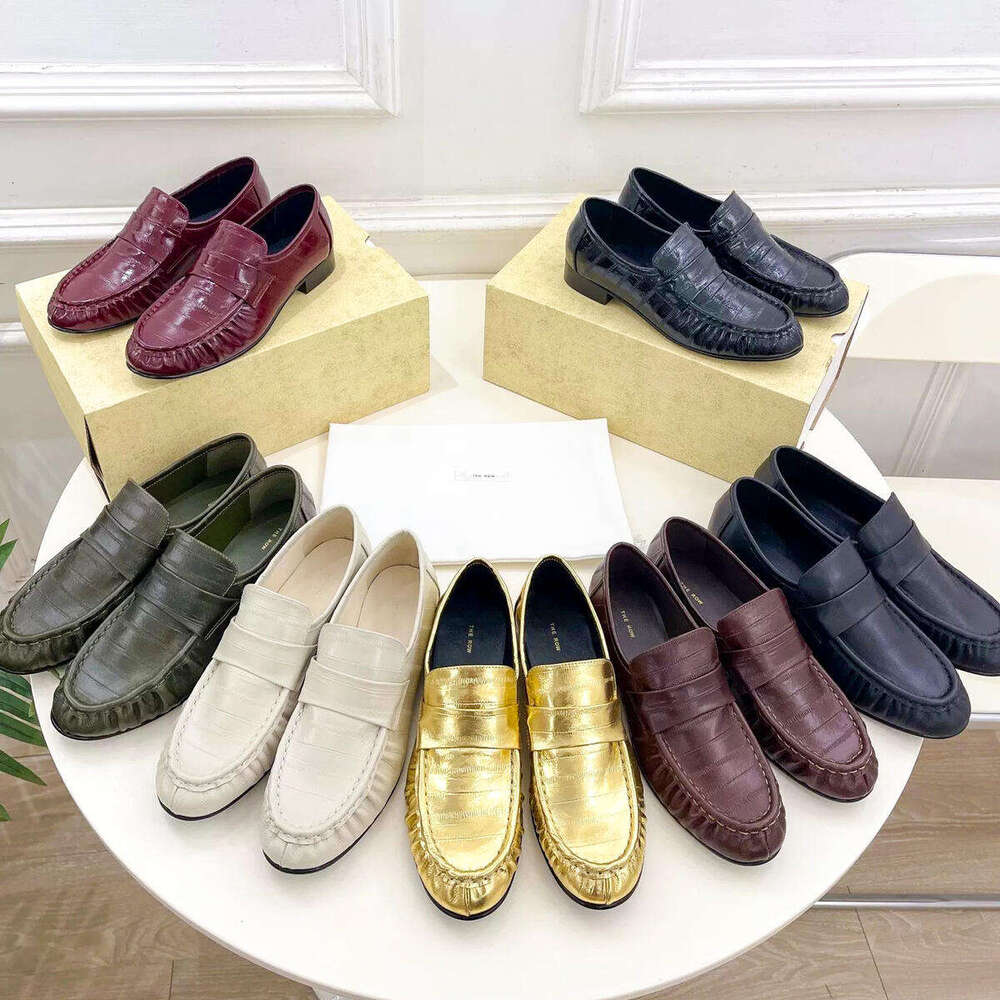 Mirror quality The row shoe tassel eel wrinkle Designer loafer woman spring summer moccasins shoe fashion Gold Patent Leather shoe luxury casual golf tns dress shoes