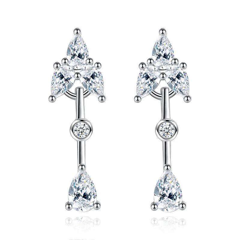 925 Sterling Silver Long Drop Zircons Earrings Ladies Fashion Simple Birthday Party Wedding Anniversary Jewelry Gift