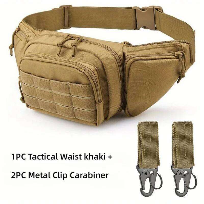 Nylon Waist Hiking Phone Bag Fanny Pack Metal Clip Set Hunting Climbing Tactical Gear Hook with Keychain