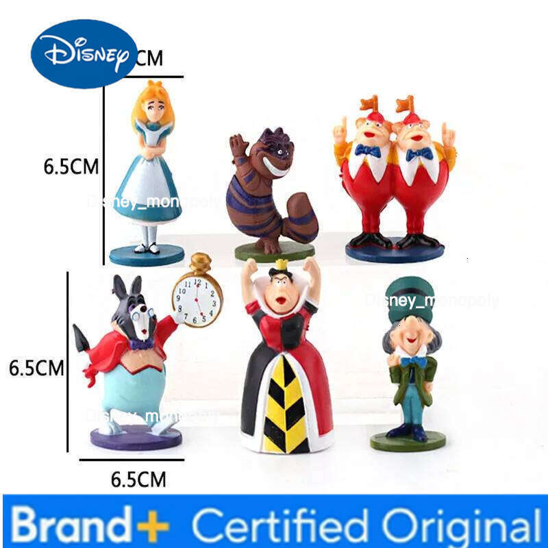 Disney 6Pcs/Set Cartoon Alice Adventures In Wonderland Action Figure Anime PVC Toys Collectible Model Doll Cake Decoration Gifts H260105