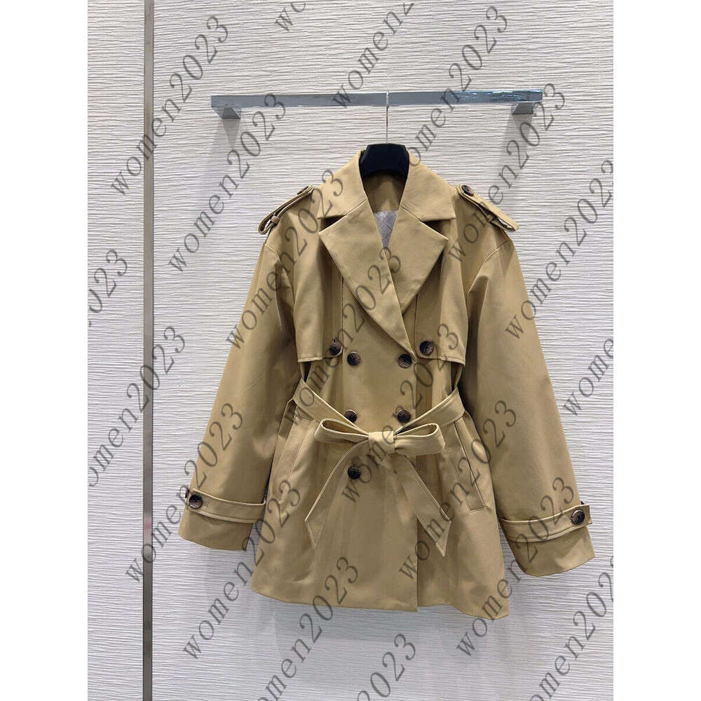 Women's Jacket Designer Style V-neck Stand Collar Coat Belted Slim Loose Top Double-breasted Fashion Design Two Colors Available New Spring Women's Clothing