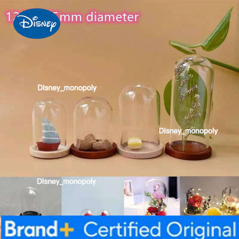 Disney 20X Small Cute Micro Landscape Eternal Transparent Flower DIY Dustproof Cover Glass Dome On Wooden Base Doll Toy Box H260105 H260105