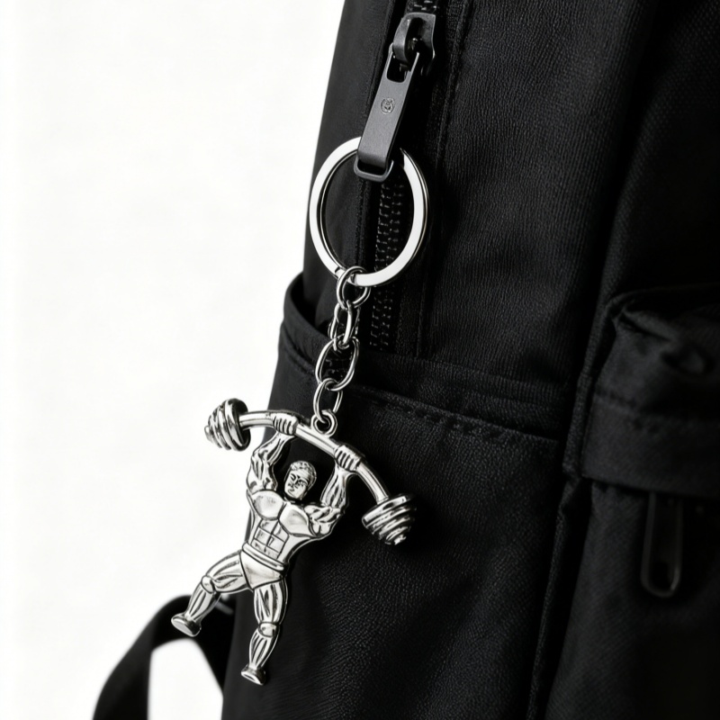 Silver Bodybuilder Key Ring | Gym Motivation Pendant | Sturdy Metal Material | Daily Bag/Key Decoration