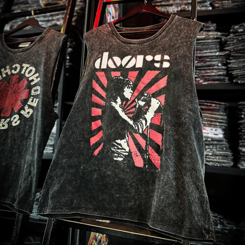 American Rock Band Printed Vintage Washed Sports Vest Cotton Sleeveless Mens Tshirt Hiphop Gym Clothing Tank Top Summer 260104
