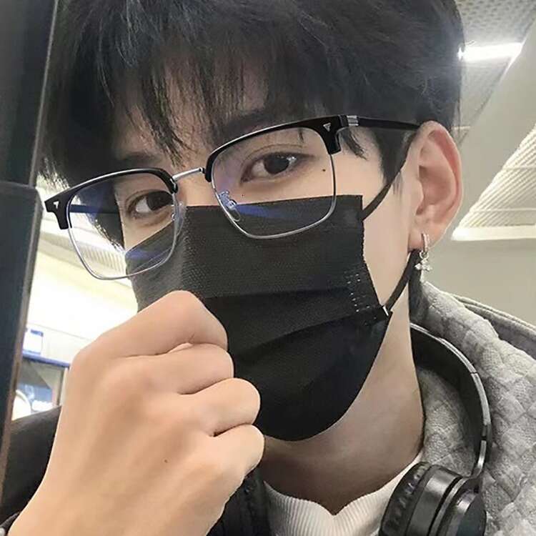 Sven Tech Half-Frame Men's Trendy Prescription Compatible Black Eyeglass Frame Non-Prescription Anti-Blue Light Plain Glasses
