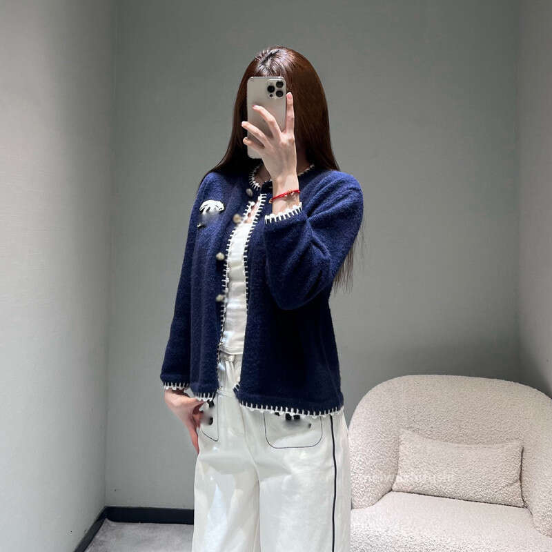 Designer Color-Block Hook Line Round Neck Knitted Cardigan Elegant And Comfortable Versatile Single-Breasted Top Spring Zw66775 0783