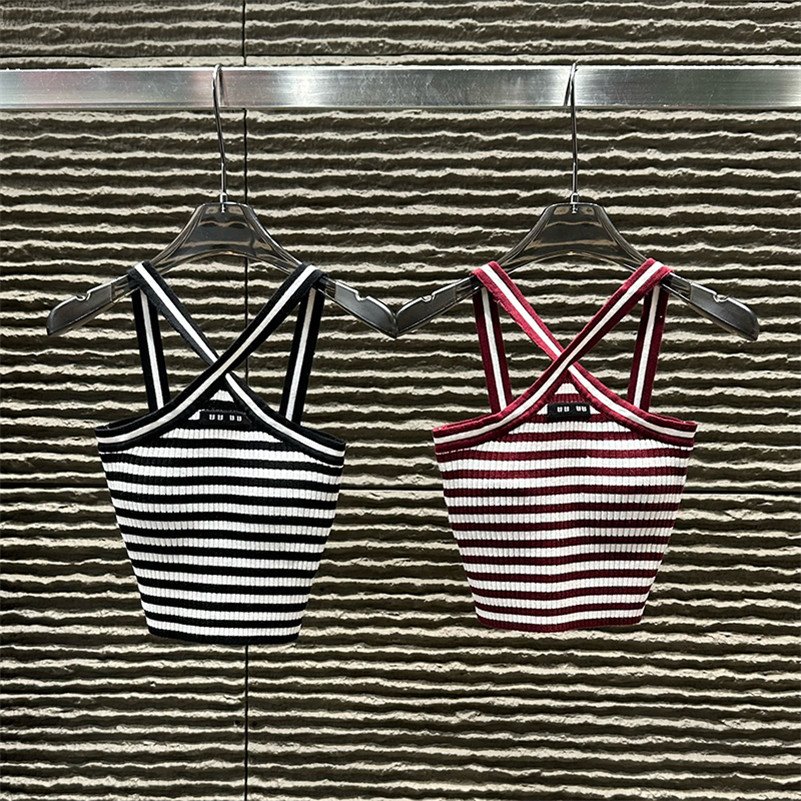 Sexy Striped Knitted Camisole For Women Padded Cropped Sling Singlet Summer Y2K Style Dinner Party Knit Vest