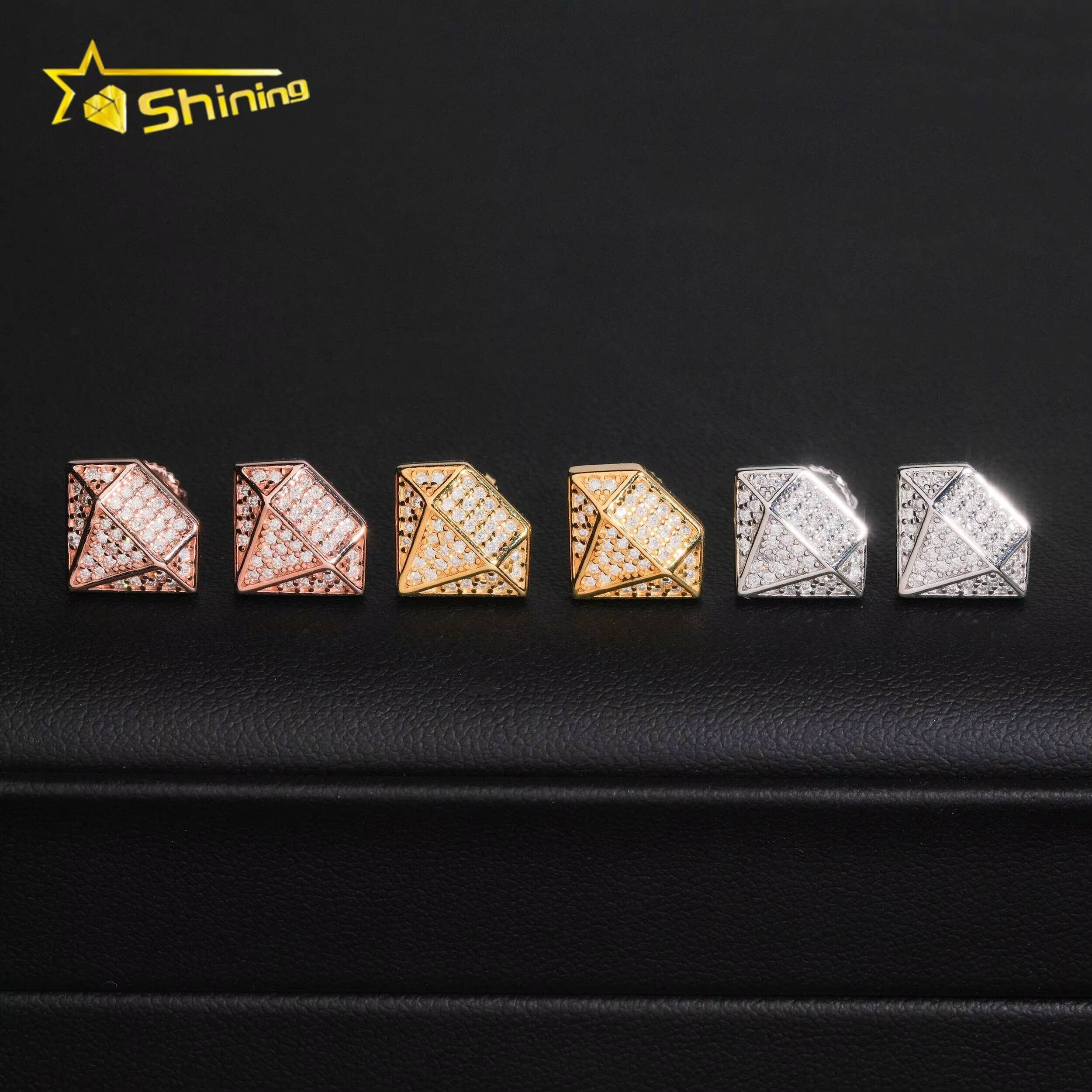 Fine Jewelry Bling Iced Out 925 Silver Diamond Shape Hip Hop Mens VVS Moissanite Earrings