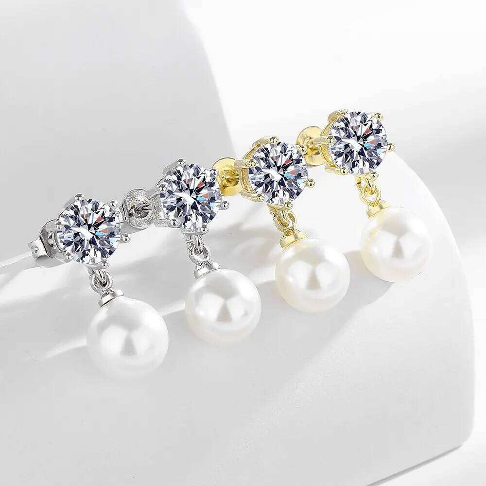 925 Sterling Silver Six Claw Zircons Pearl Earrings Ladies Fashion Simple Birthday Wedding Anniversary Jewelry Gift