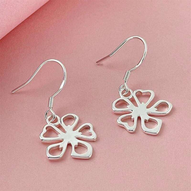 925 Sterling Silver Hollow Five-petal Flower for Women Simple Fashion Earrings Anniversary Jewelry Gift