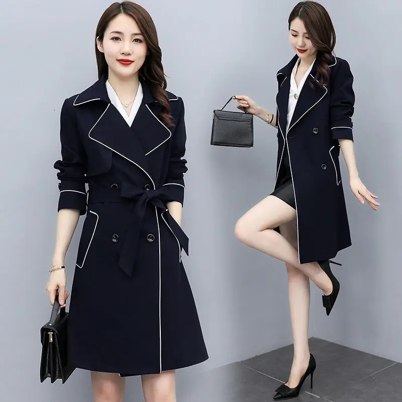 Trench Coat Womens Spring Autumn Loose Laceup Midlength Top 251231