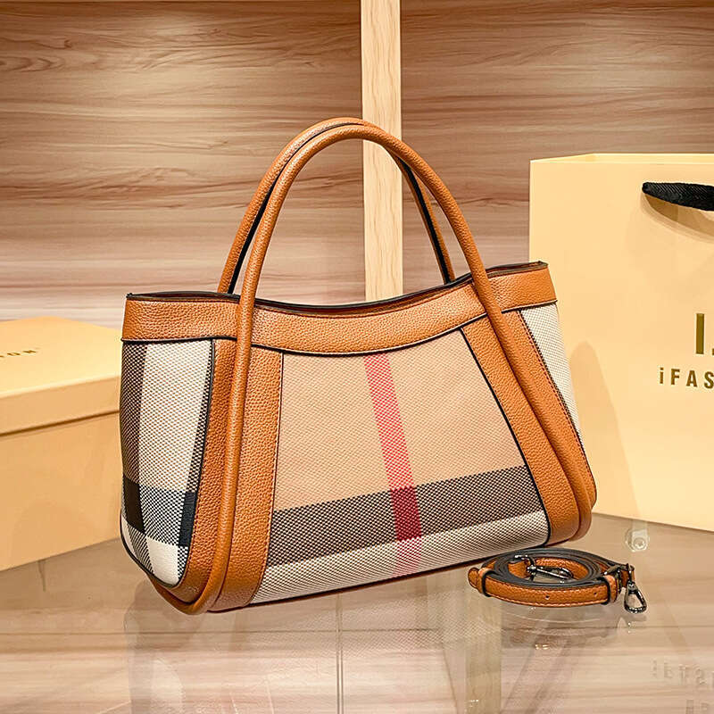 Free Shipping Genuine Leather Large Capacity Handbag Plaid Tote 2025 New Women's Shoulder Crossbody Bag
