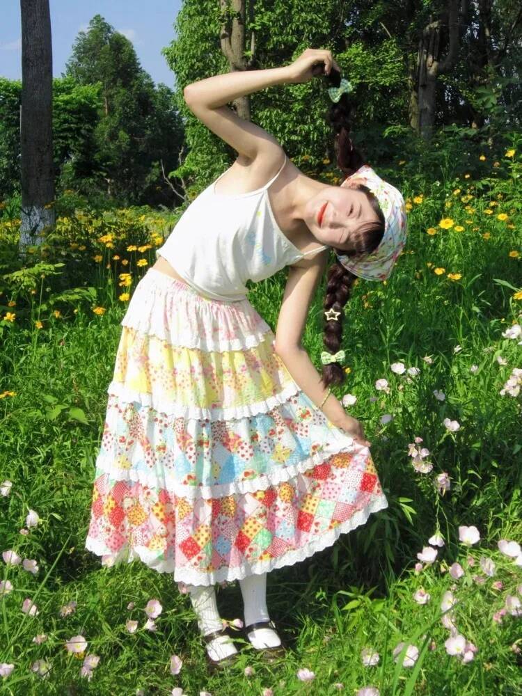 Bestseller Floral Women's Colorful Print Patchwork 2025 New Sweet High-Waist Midi Skirt Slim Fit Casual Fernch Fashion Spring Summer ddmytues