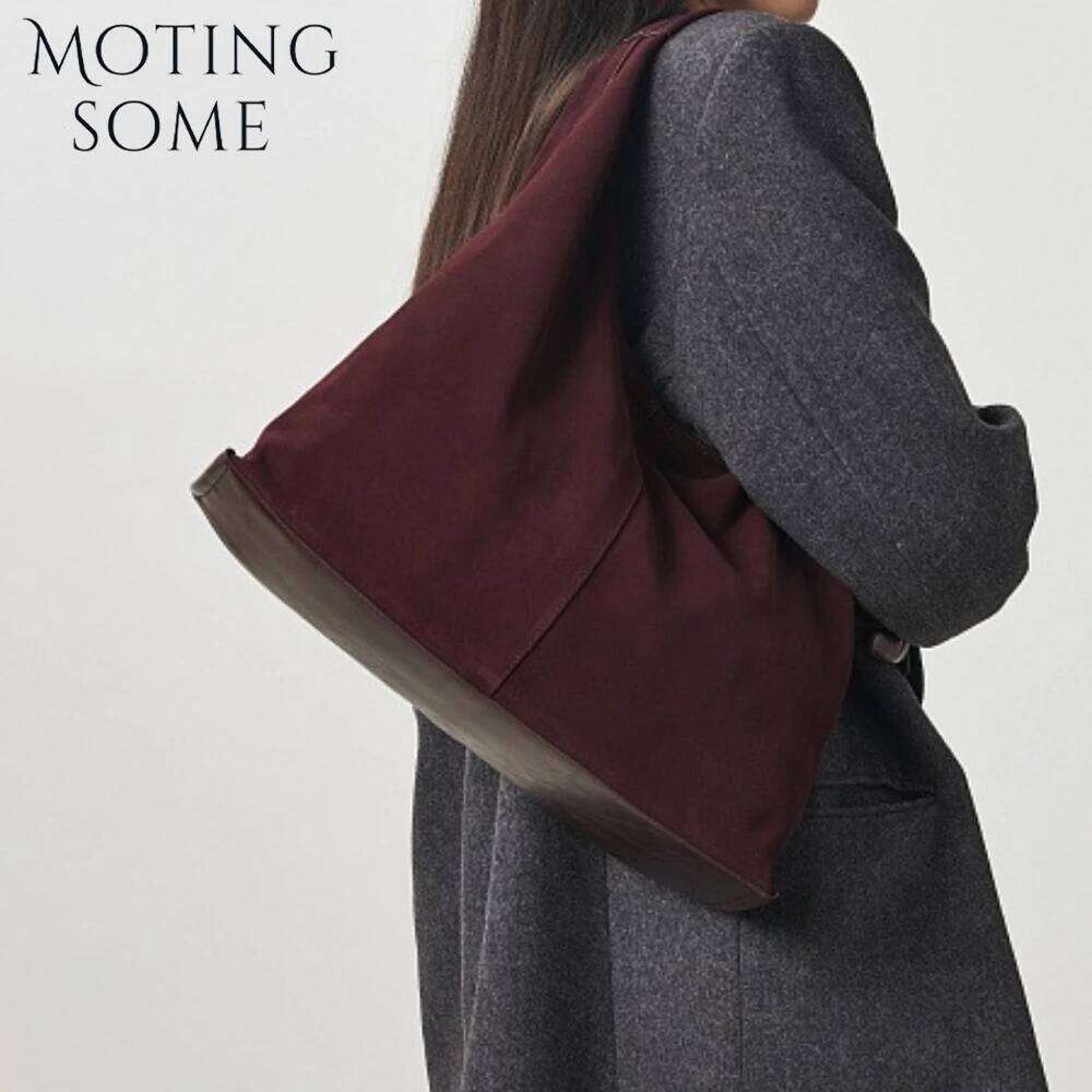 Motingsome Oversized 42cm Women Bag Luxury Saddle Purses 100% Natural Suede Leather Causal Tote Rommy Commuting Purse 2024