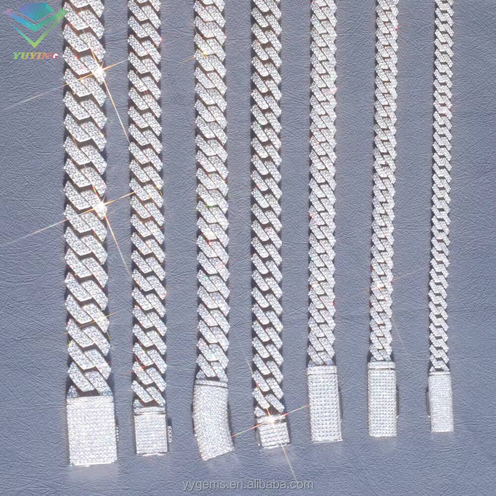 100 Passed Diamond Test Vvs Moissanite Diamond 2Rows Necklace 8mm 10mm 12mm Wide S925 Solid Silver Hiphop Cuban Link Chain