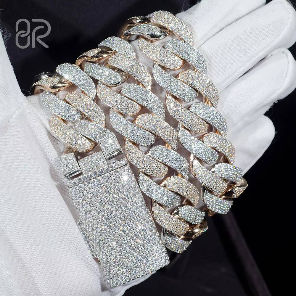 14mm 18 VVS Custom Moissanite Cuban Link Chain Necklace Two Tones 925 Sterling Silver Fine Jewelry