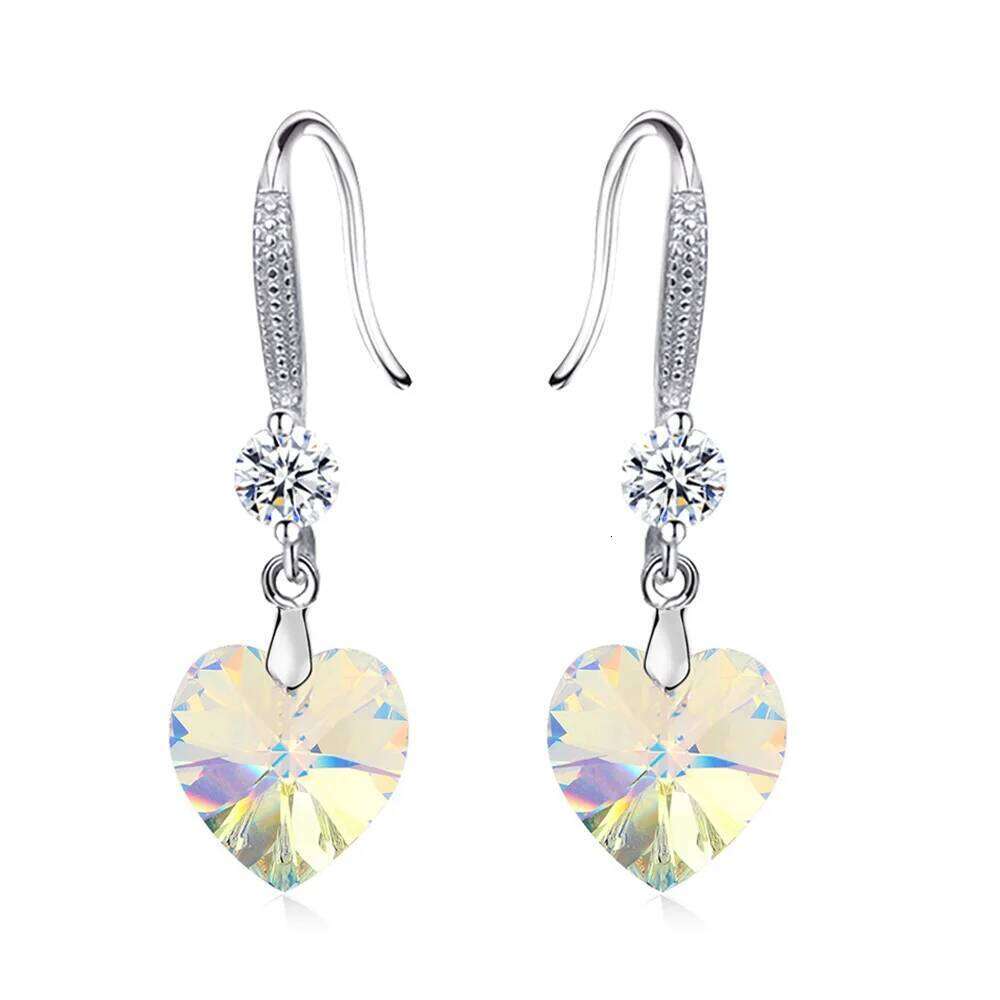 925 Sterling Silver Colored Zircons Heart Earrings Ladies Fashion Simple Birthday Wedding Anniversary Jewelry Gift