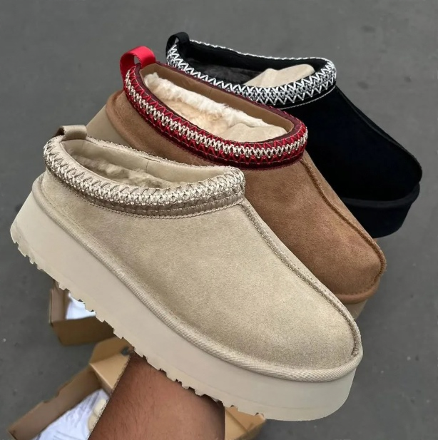 Designer Classic Ultra Mini Platform Boot Womens Tazz Slippers Tasman Fur Slides Chestnut Mustard Seed Sand Slip-on Suede Wool Comfort Winter Suede color as picture