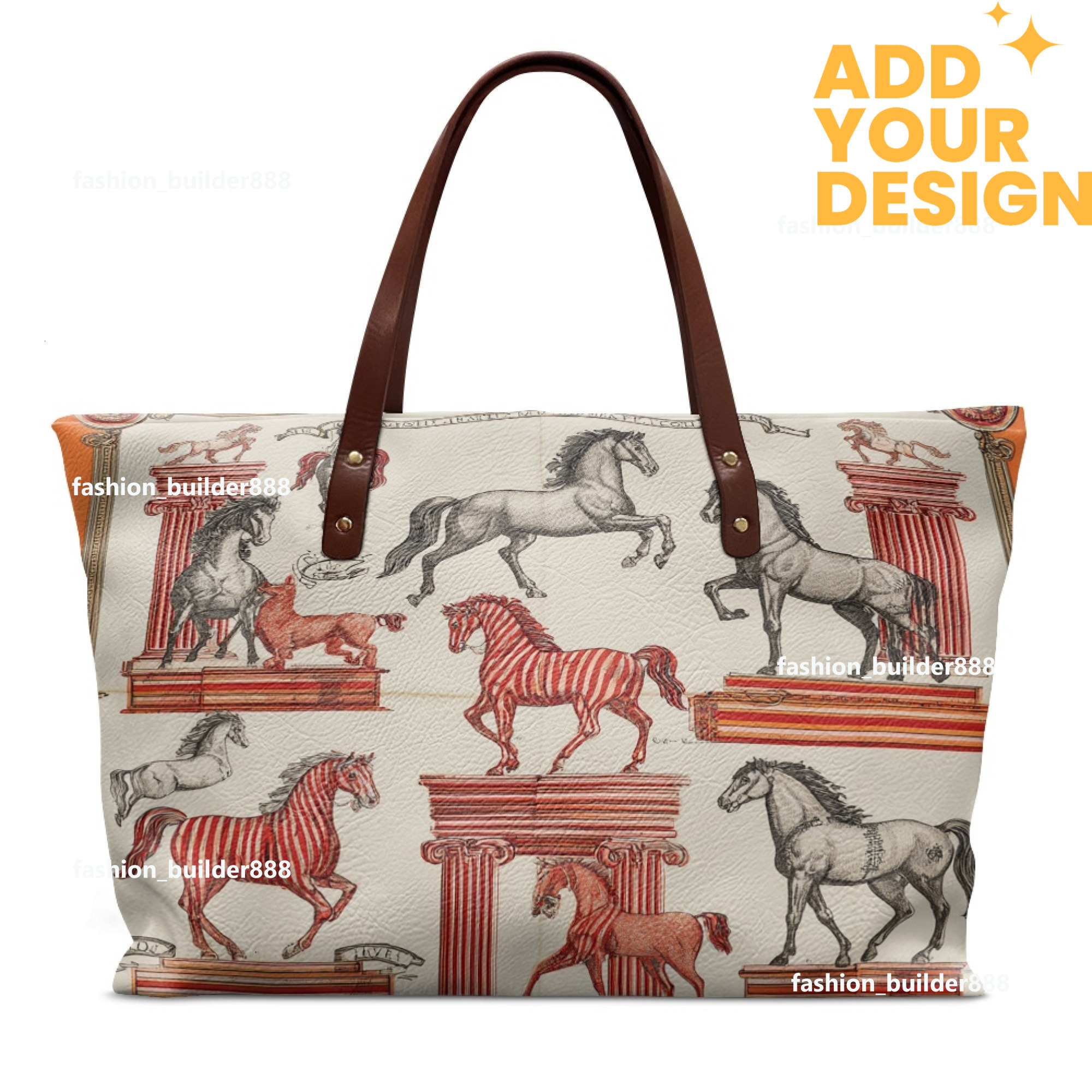 Custom H Oversize Pu Horse pattern Leather Tote Luxury Women Weekender Bag Shopper Handbag Travel Purse H6
