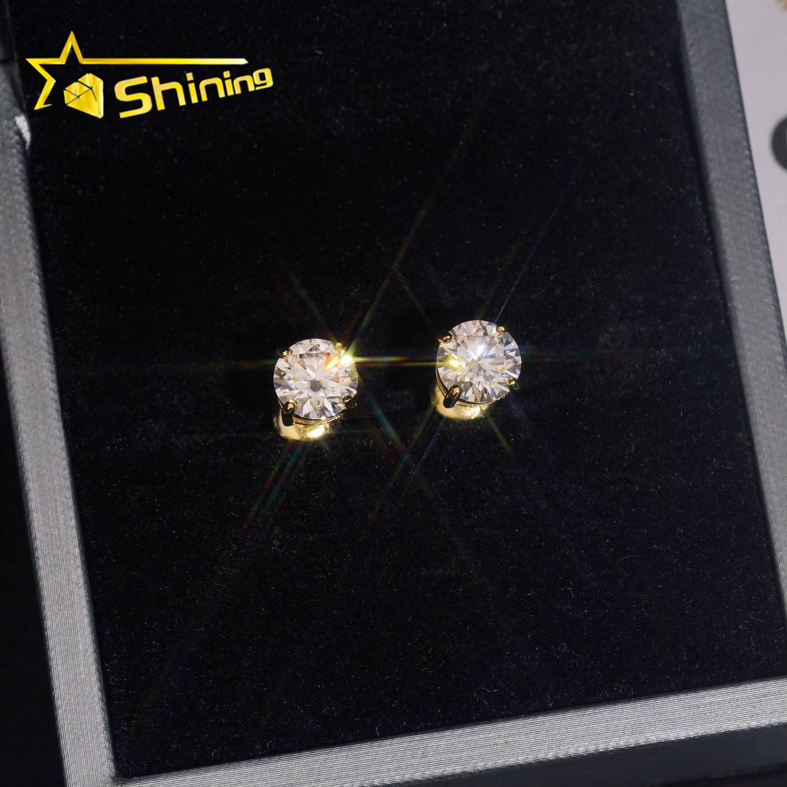 USA Warehouse Fast Shipping 925 Sterling Silver Gold Plated Pass Diamond Test 65mm Moissanite Screw Back Stud Earring