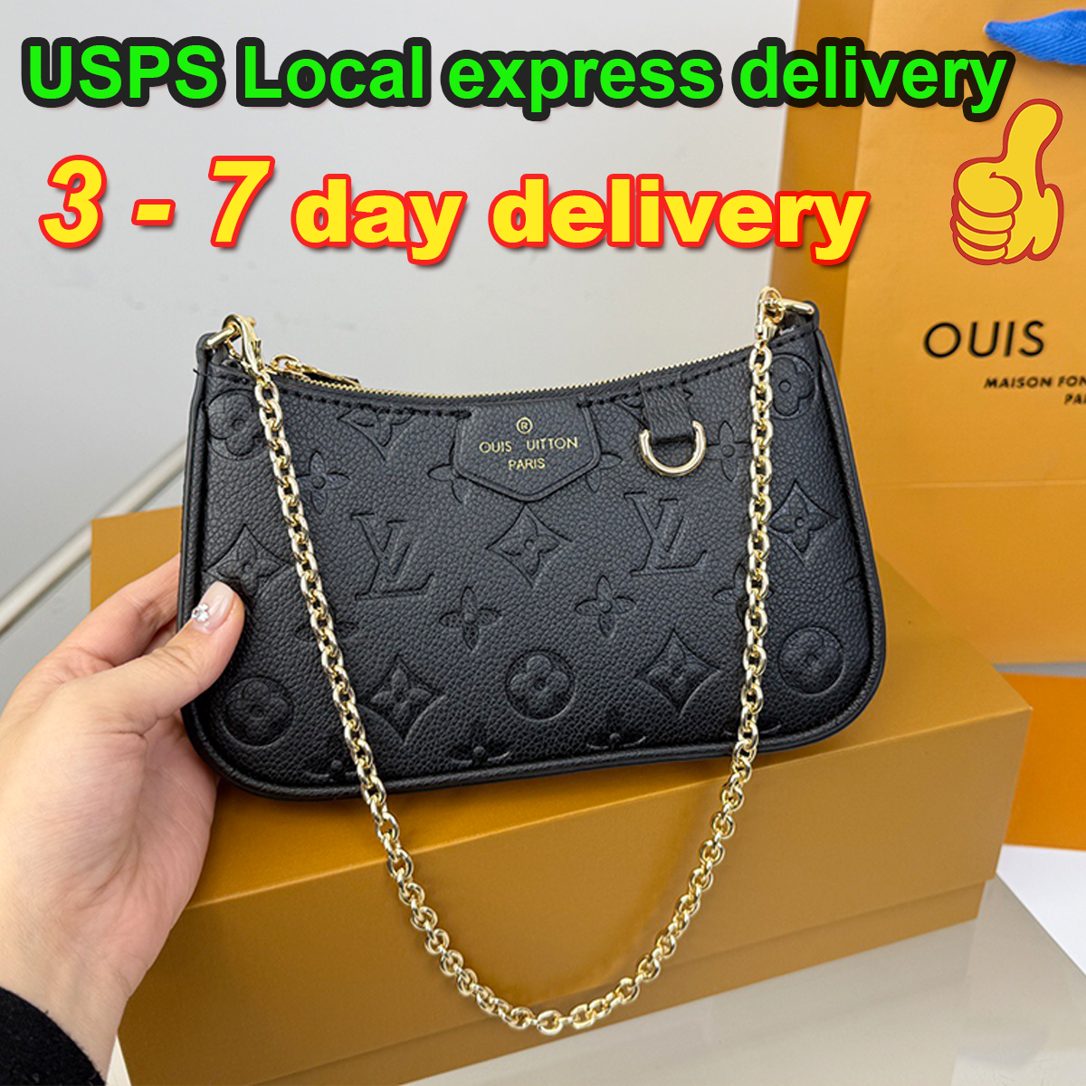 Easy Designer Bag Ladies Letter embossed Shoulder Bag Cowhide leather Luxury Bag High Quality Women's Handbag Purse Metal chain Crossbody Bag Black Classic Half Moon