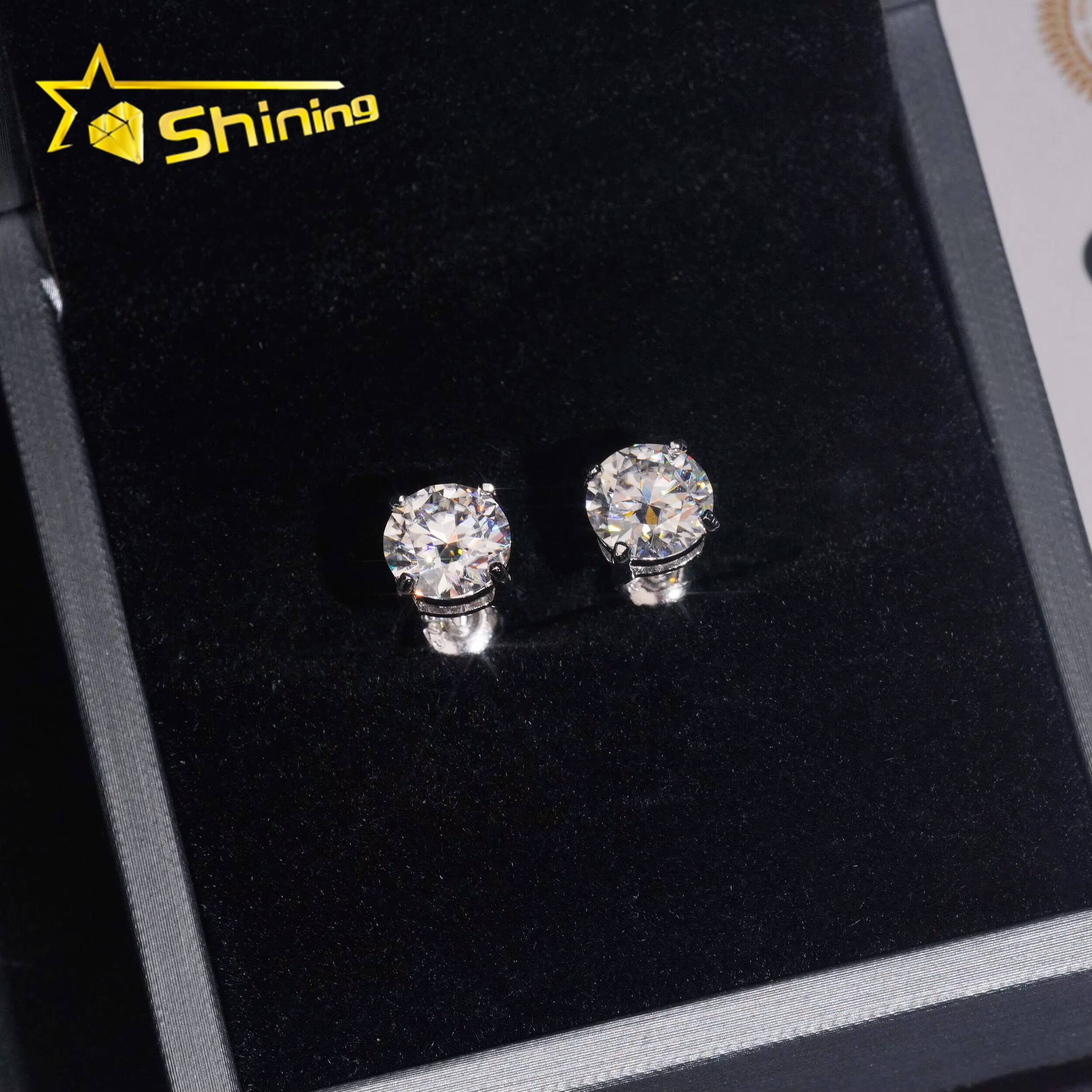 USA Warehouse Fast Shipping Classic 925 Silver 75mm Round Moissanite Earrings Pass Diamond Tester Women Screw Back Ear Studs