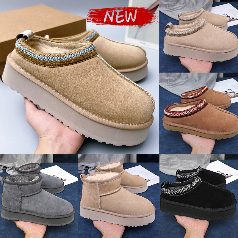 Designer Tazz Slippers Tasman Slip-on Fur Slides Men Women Luxury Snow Boots Ultra Mini Winter Warm Shoes Suede Woolen Womens Ankle Booties Platform Boot Size 35-44