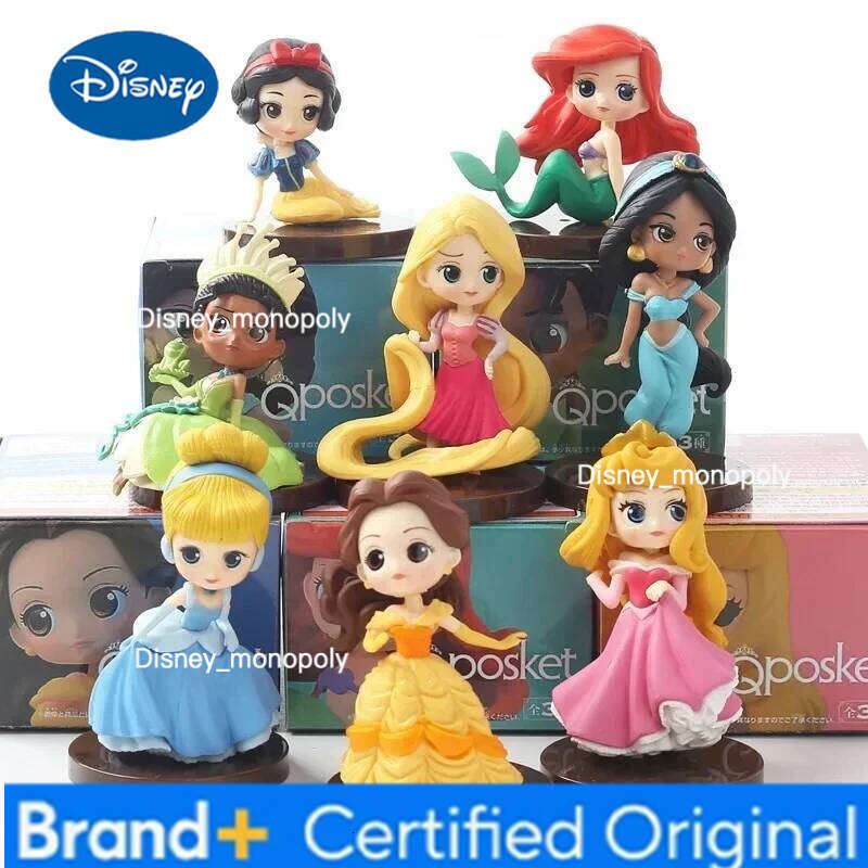 Disney 5-8cm 8pcs/set Q Posket Princess Tiana Snow White Rapunzel Ariel Cinderella Belle Mermaid PVC Action Figures Model Toys Kid Gift H260105
