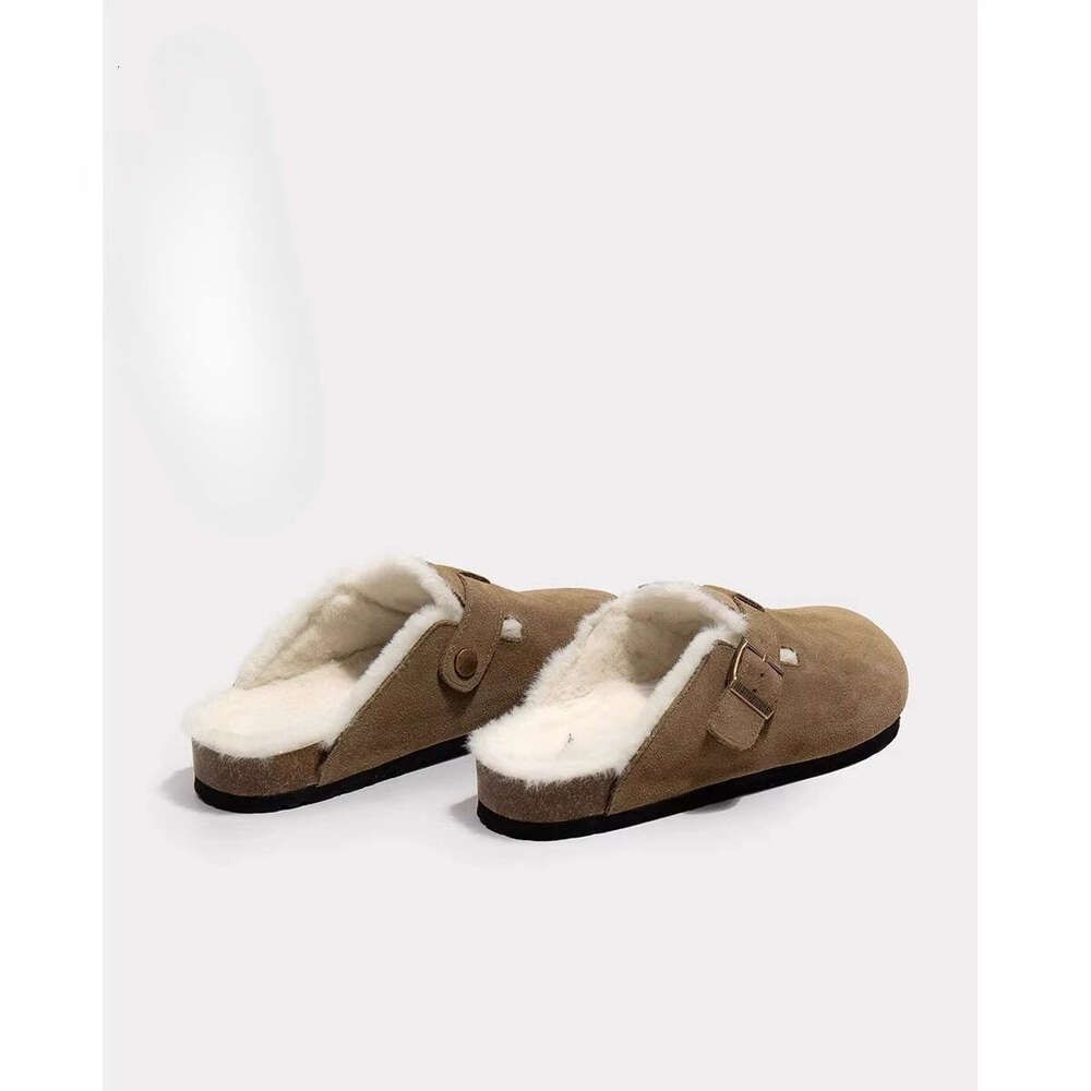 2025 Leather Fleece-Lined Closed-Toe Outdoor Lazy Half Couple Men And Women Autumn Winter Furry Slippers fashion - view 3