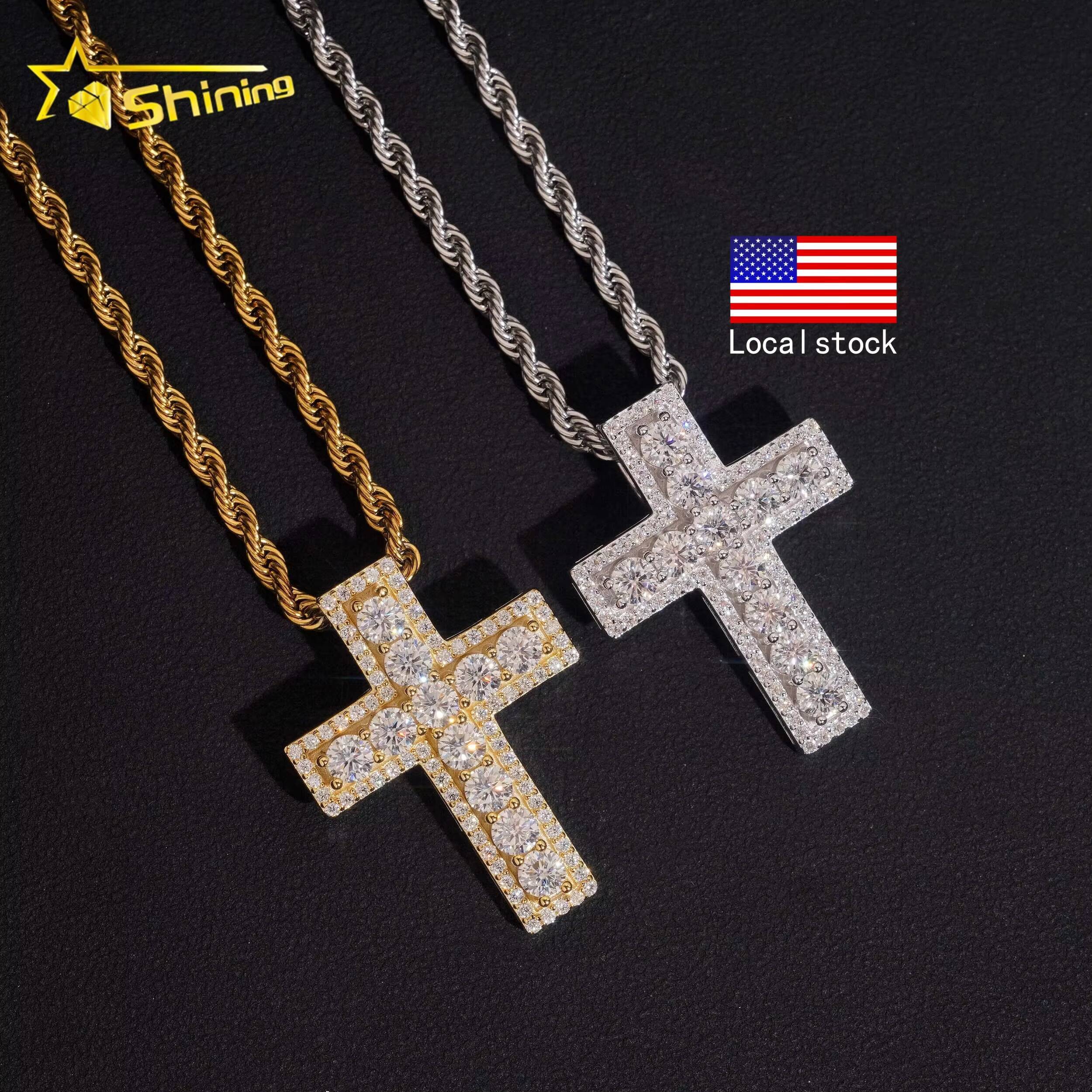 Ready to Ship Valentine Gift Colorful Moissanite Pendant 925 Silver Gold Plated Iced Out Pendant Moissanite Cross Pendant