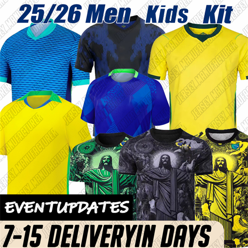 25 26 Brazil Kit soccer jerseys Vini.Jr Rodrygo Bruno.G Gabriel FootbaI Cunha Estevao Martinelli L.Paqueta E.Militao Carlos Richarlison Douglas Men Kids fans player