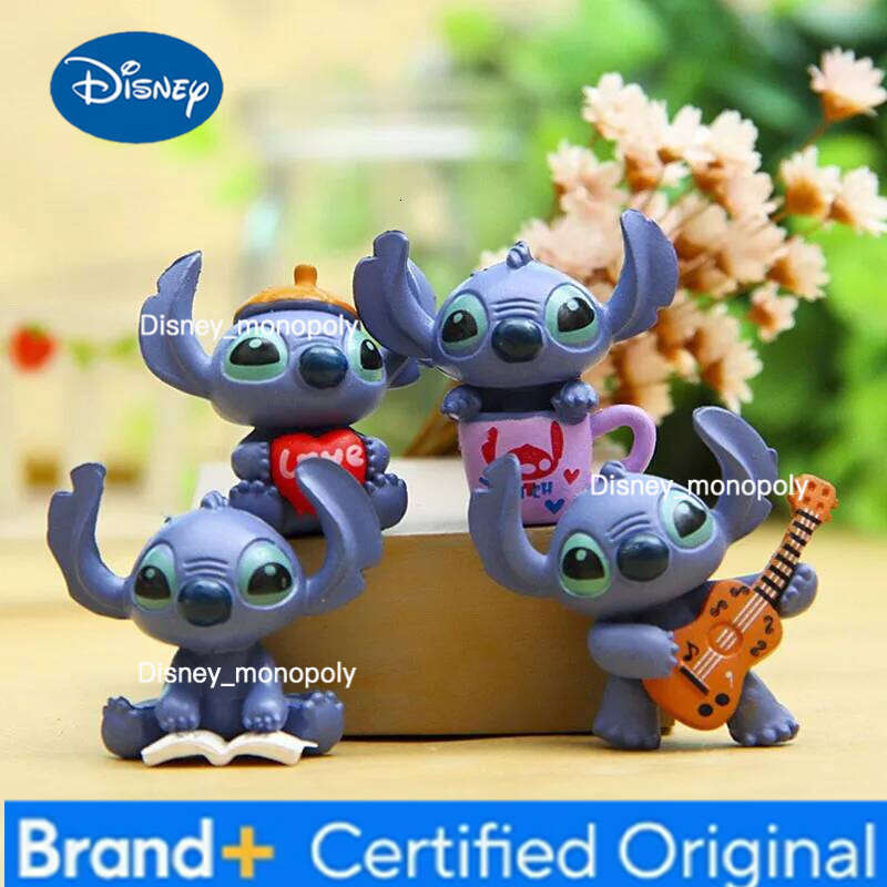 Disney 4pcs Cute Decoration Stitch Action Figure Micro Landscape Doll Ornament Charm Toys Brinquedos Birthday Party Gift H260105 H260105