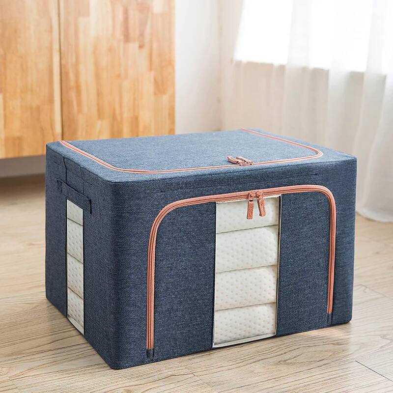 24/66l/100l Cotton And Linen Folding Fabric Storage Boxes Large Moving Crushed Steel Frame Clothes Quilt Toy Organizer ddmynov - view 5