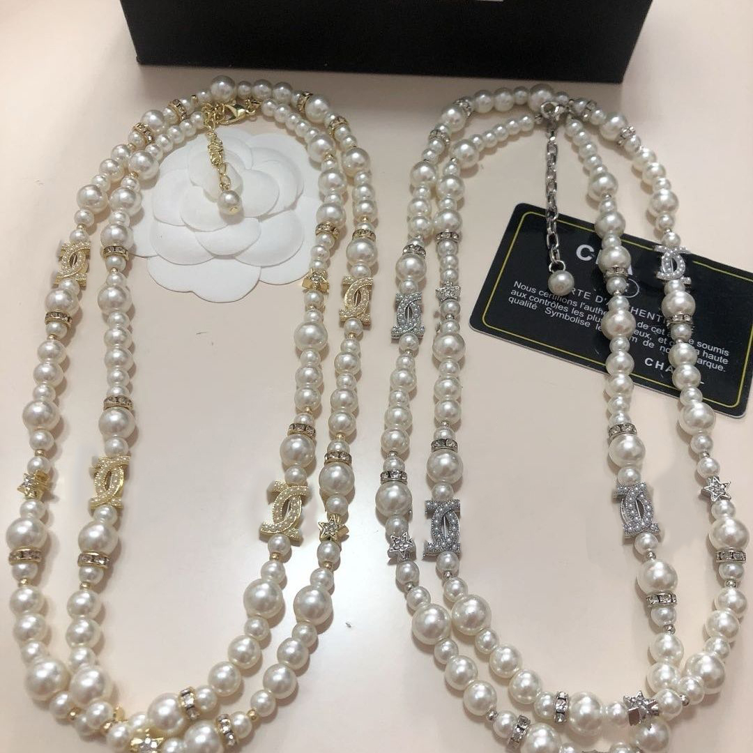 Coco Pearl Fashion Pendant Long Necklaces Elegant Designer Dia Pearl Sweater Chain For Women - Wedding Jewelry Necklace Set Charm Lady -