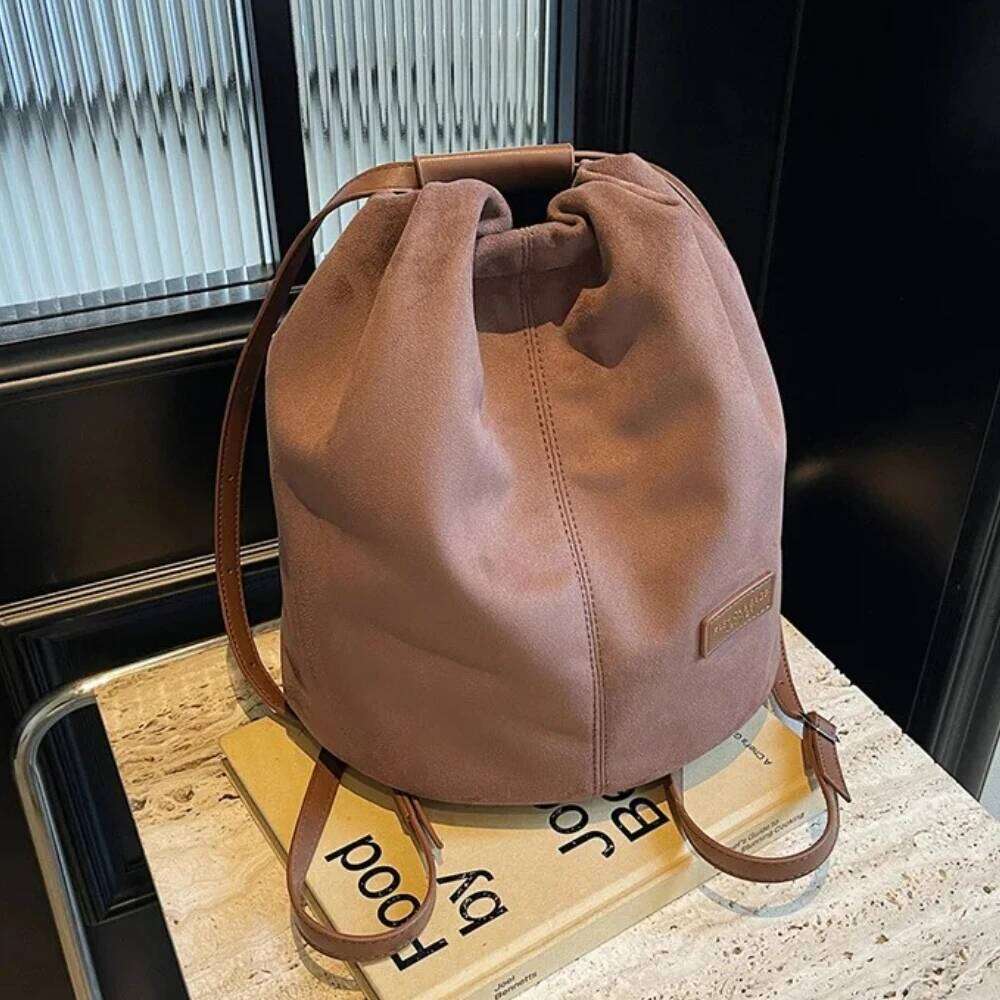 2026 Latest Women Fashion Backpacks Drawstring Bucket Shoulder Bags Soft Suede Large Capacity Rucksack for Travelling Shopping