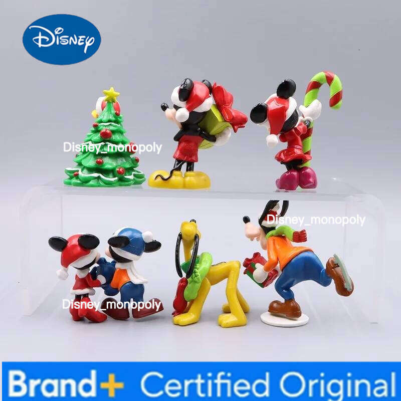 Disney 6pcs/set Mickey Mouse Minnie Donald Duck PVC Model Christmas Ornaments Collection Decoration Children Charm Toys Gifts H260105