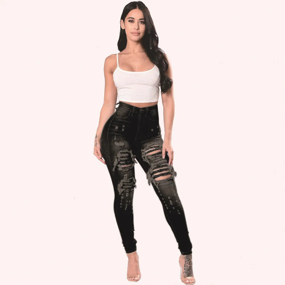 Autumn High Waist Ripped Jeans For Women Fashion Stretch Skinny Denim Pencil Pants Casual Slim Trousers S-3XL 260104