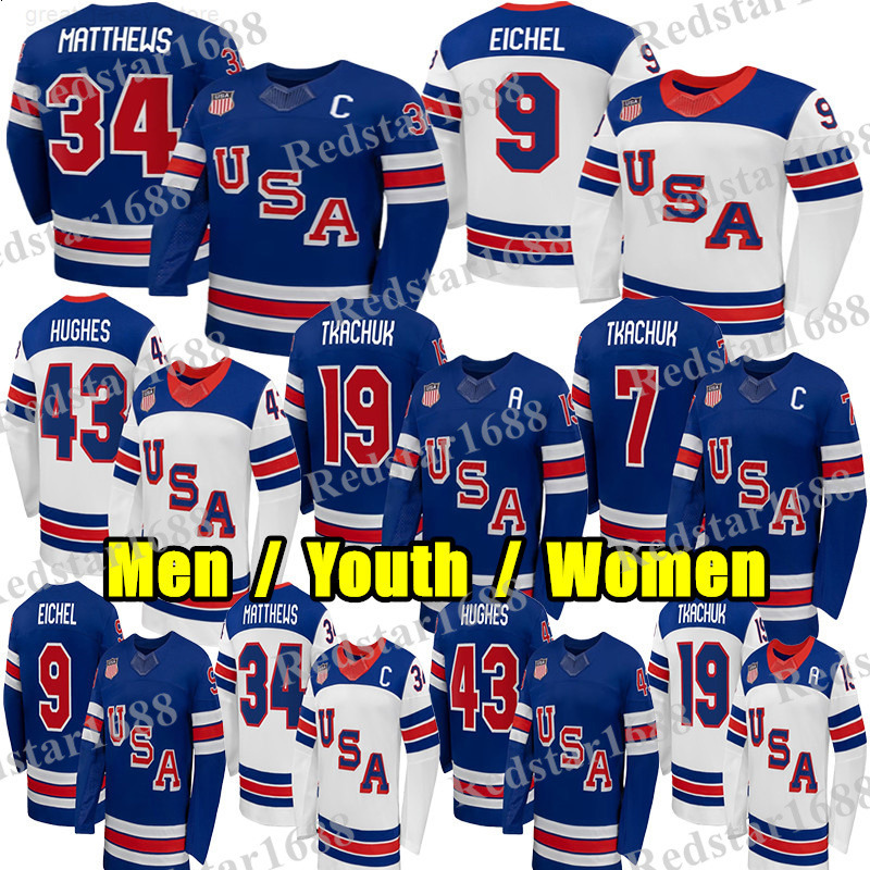 34 AustonS MatthewsS USA Team 2026 Olympices hockey jersey 43 Quinn Hughes Jack Eichel Patrick Kane Matthew Tkachuk JT Miller Cole Caufield Clayton Keller jerseys