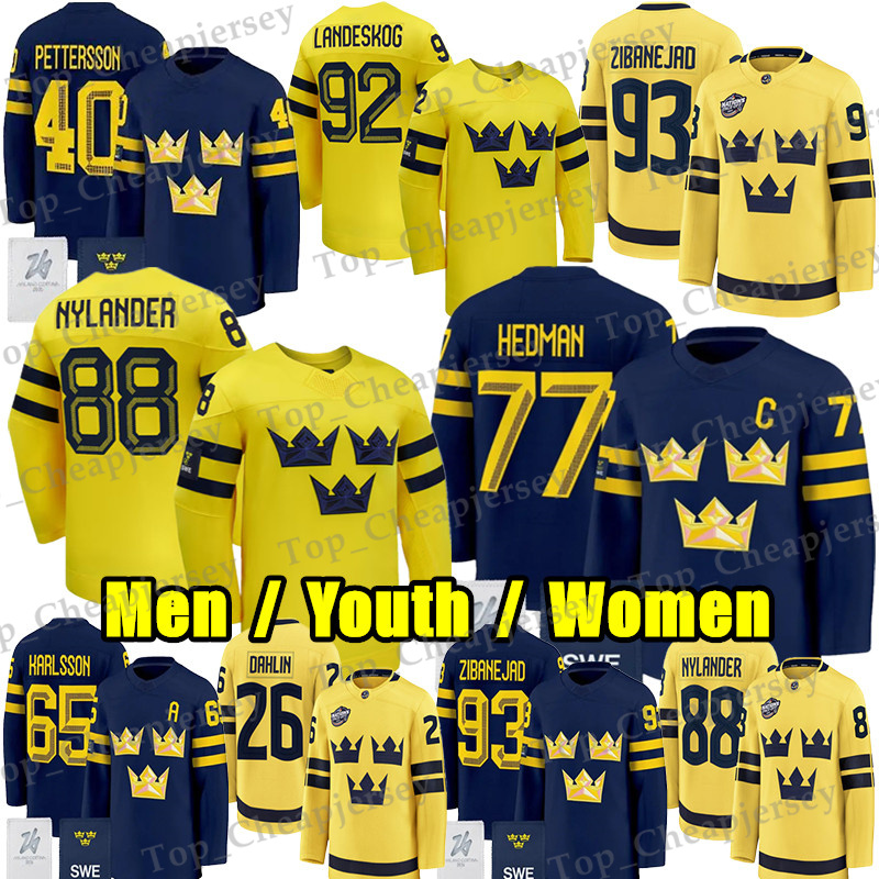 #88 William Nylander team Sweden hockey jersey 2026 olympices jersey #92 Gabriel Landeskog Leo Carlsson Rasmus Dahlin Lucas Raymond Mika Zibanejad Wallstedt jerseys
