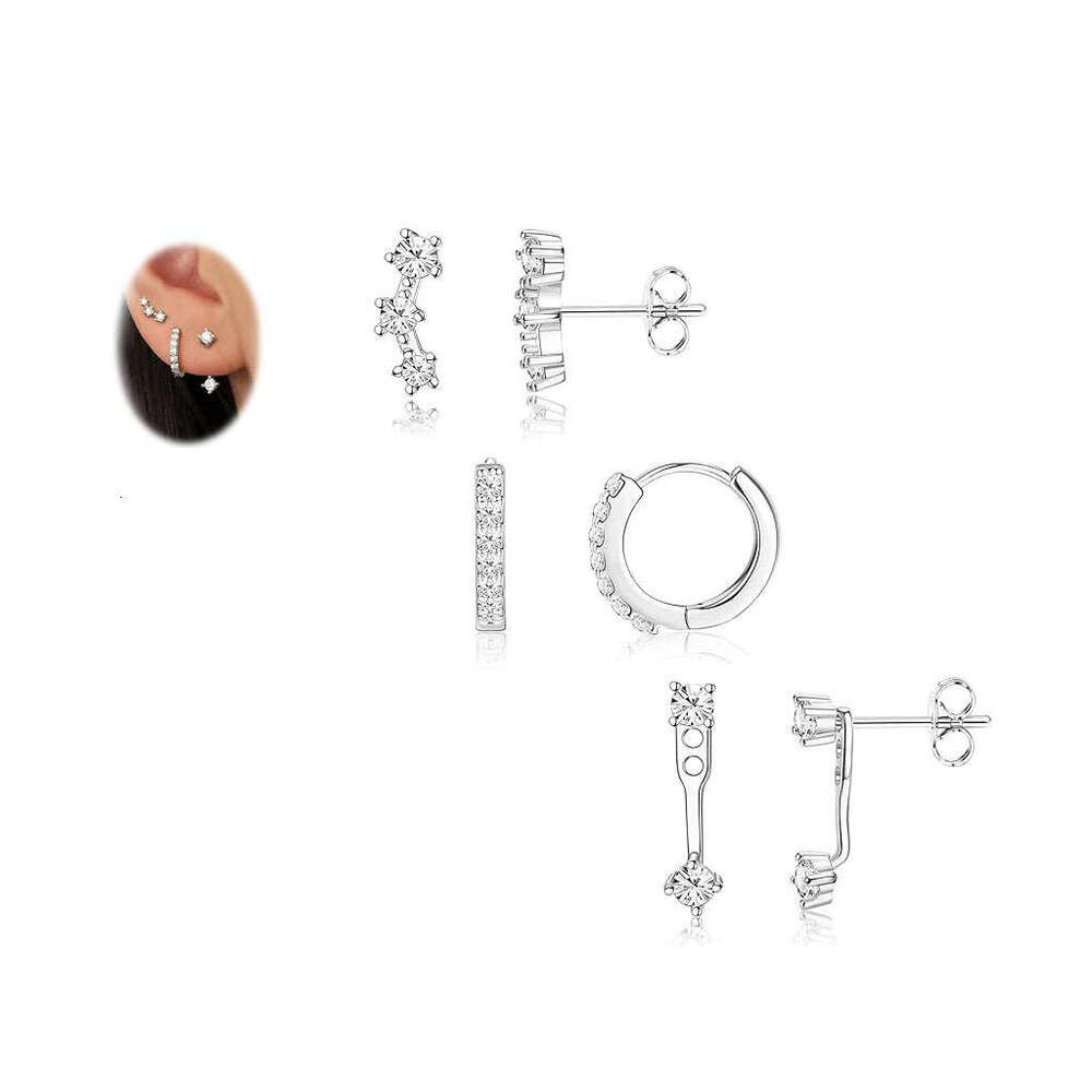 Cross-Border Foreign Trade Best-Selling Flat Back CZ Charms Trendy Versatile gold Stackable Earrings Set Decorations