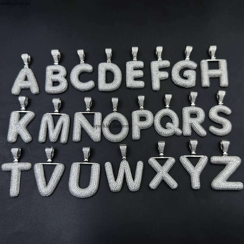 Wholesale Alphabet 925 Sterling Silver VVS Moissanite Ice-Cold Initial Necklace Pendant Cluster Jewelry