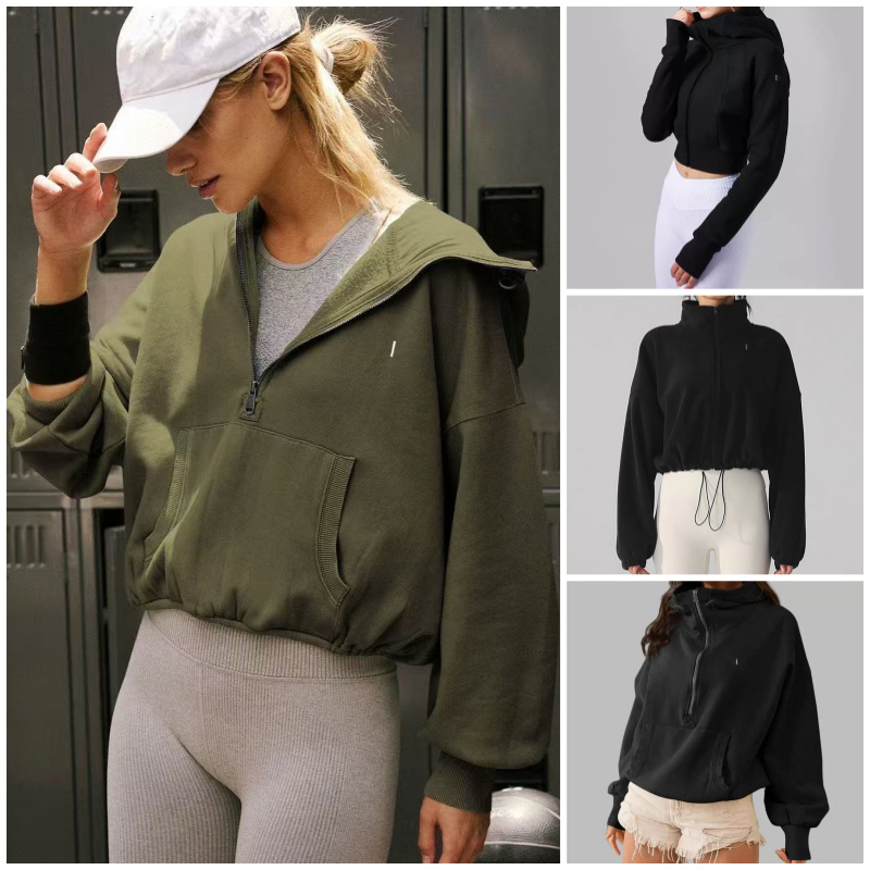 Women yoga set designer womens zip-up hoodie spring autumn hooded jacket jogging fashion thick warm sport casual pants zipper stand up jacket gym s--xl