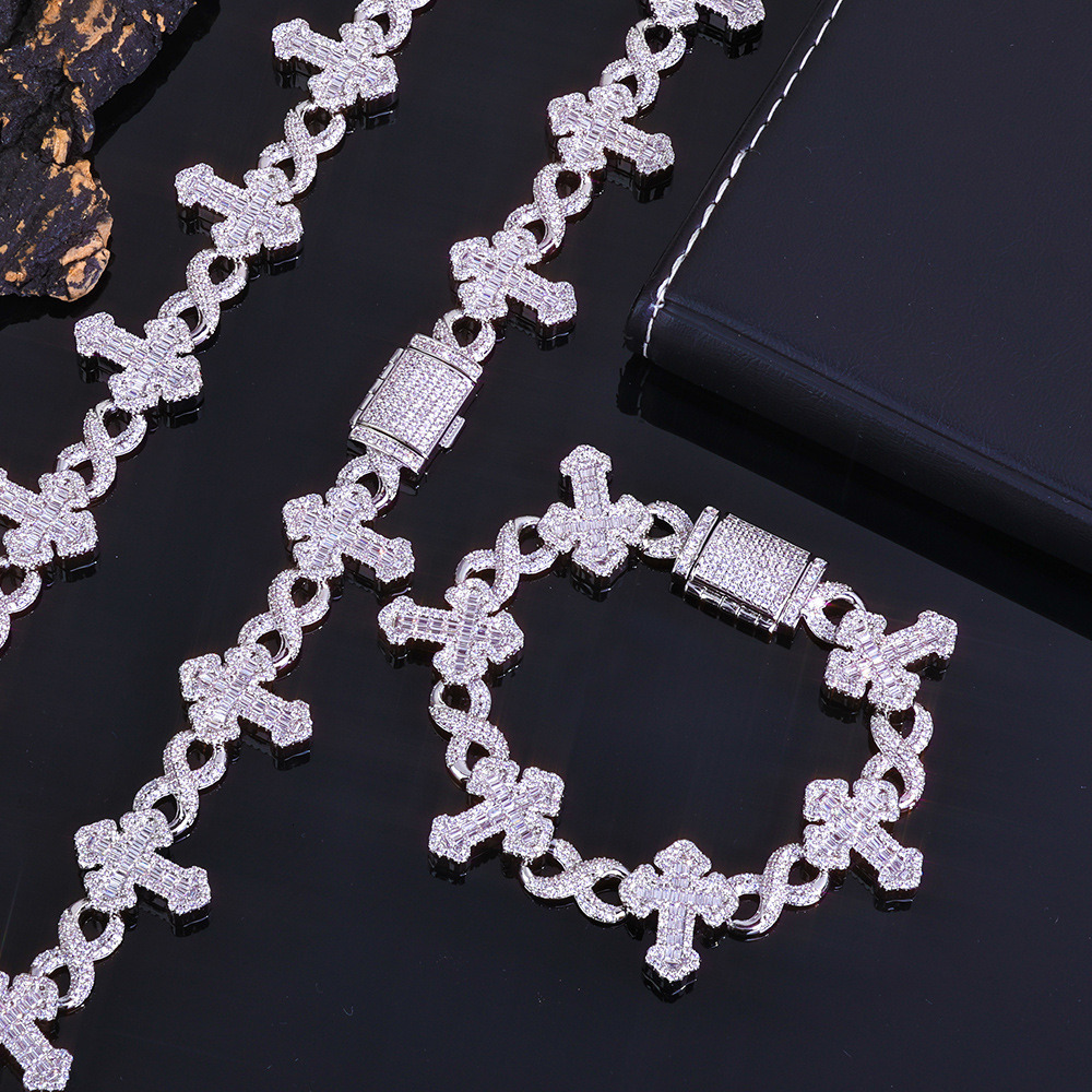 Cross Design Hip Hop Jewelry Sier Charm Iced Out VVS Baguette Moissanite Cuban Bracelet Ddmylucky