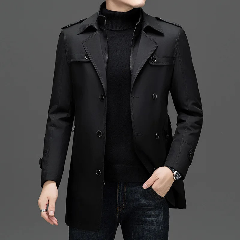 Windbreaker Jacket Mens Trench Coat Winter Suit Collar Mid Length Simple Casual Thickened Cotton Detachable Warm Fashion 251225