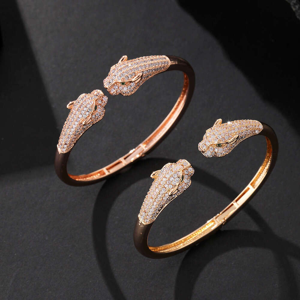 Cross-Border Hot-Selling New Full Diamond Animal Leopard Personality Exaggerated Creative Hip-Hop Micro-Inlaid Zirconia Open Bracelet